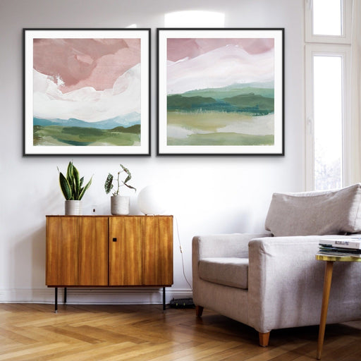 A Magic Place - Two Piece Square Pink and Green Abstract Print Set, Wall Art, Ozark Home 