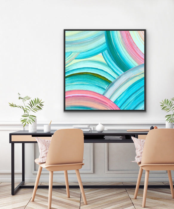 A Rainbow World - Abstract Pink And Green Swirl Rainbow Painting Wall Art Print, Wall Art, Ozark Home 