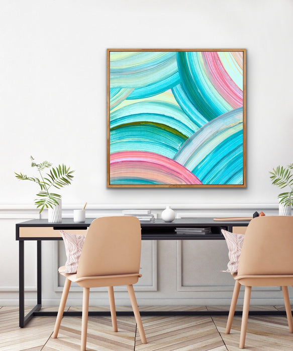 A Rainbow World - Abstract Pink And Green Swirl Rainbow Painting Wall Art Print, Wall Art, Ozark Home 