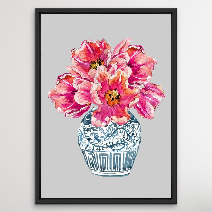 A Table In The Sun - Turquoise Pink Vase Painting Graphic Wall Art Print Canvas