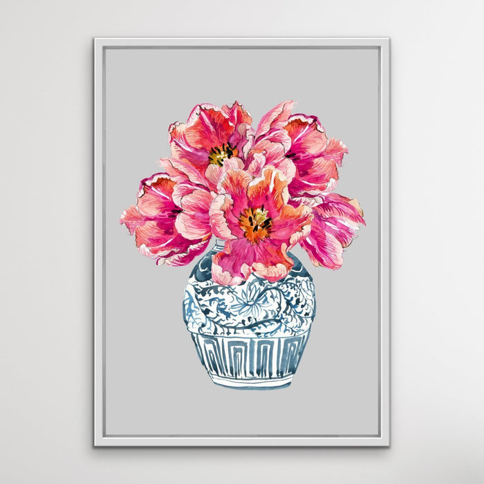 A Table In The Sun - Turquoise Pink Vase Painting Graphic Wall Art Print Canvas