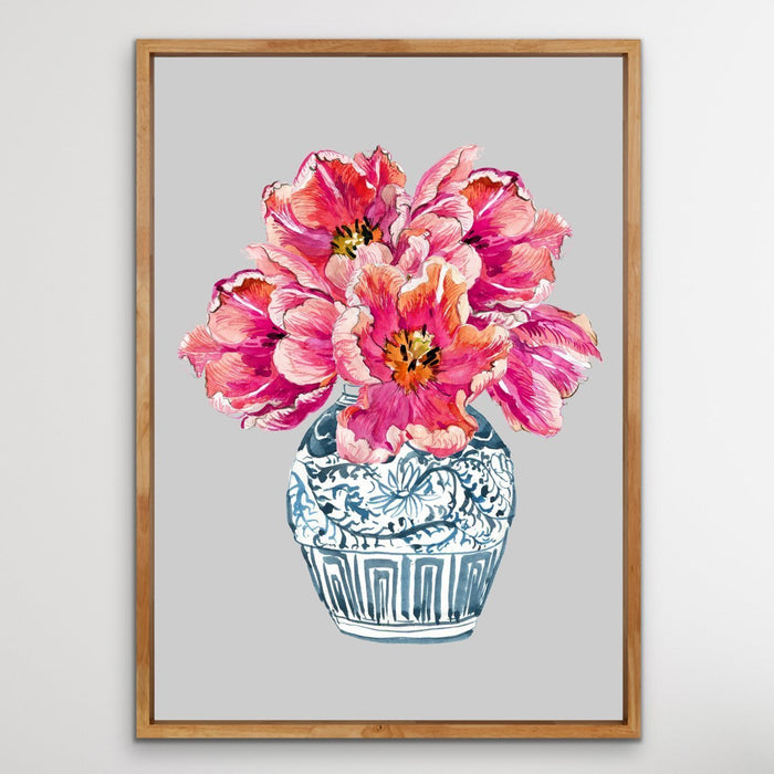 A Table In The Sun - Turquoise Pink Vase Painting Graphic Wall Art Print Canvas