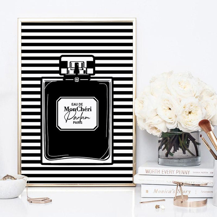 Perfume Bottle Stripes Monochrome - Art Print - Ozark Home