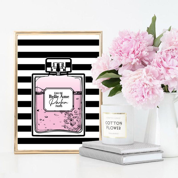 Perfume Bottle Stripes & Pink - Art Print - Ozark Home