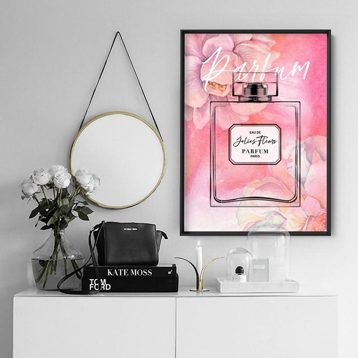 Pink Florals Painted Perfume Bottle - Art Print - Ozark Home