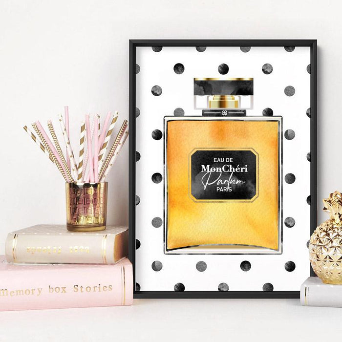 Watercolour Spot Perfume Bottle Gold - Art Print - Ozark Home