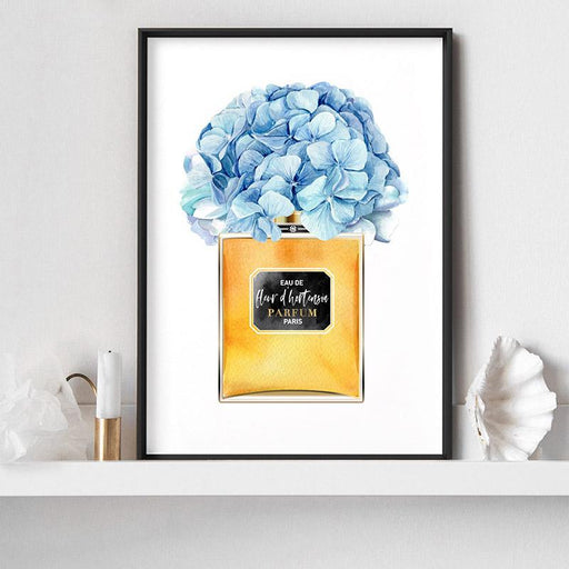 Gold & Blue Floral Perfume Bottle - Art Print, Wall Art, Ozark Home 