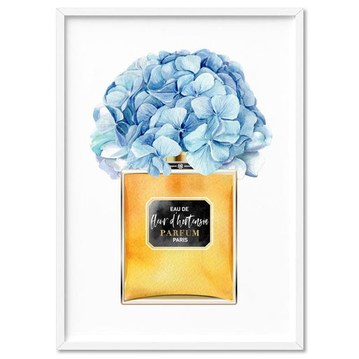 Gold & Blue Floral Perfume Bottle - Art Print, Wall Art, Ozark Home 