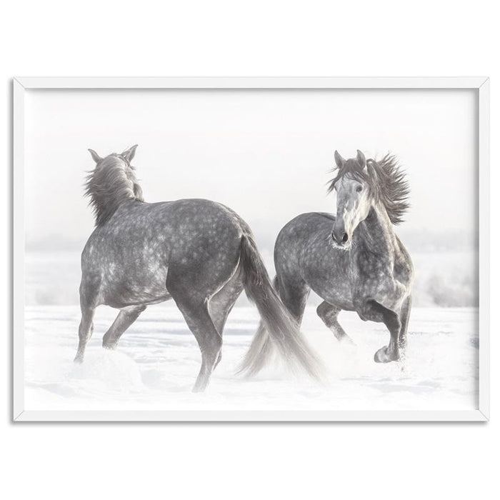 Grey Horses Dancing Duo B&W - Art Print - Ozark Home