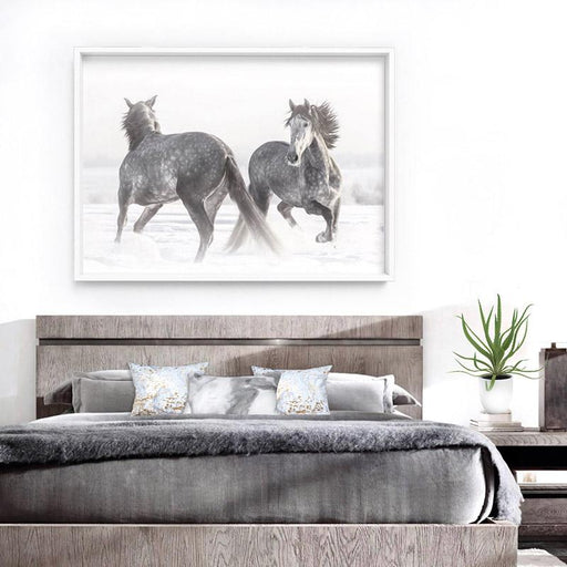 Grey Horses Dancing Duo B&W - Art Print - Ozark Home