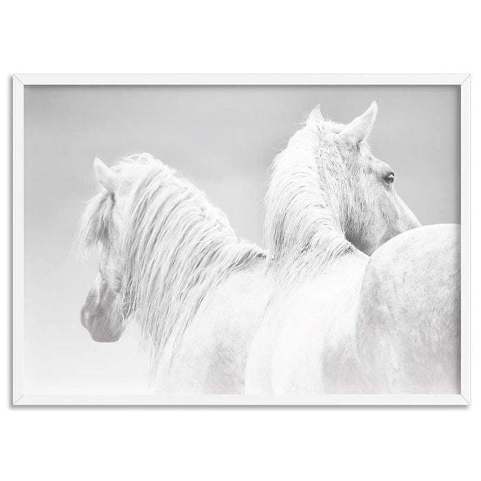 White Horses Duo B&W - Art Print - Ozark Home