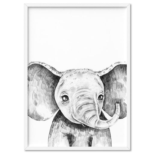 Elephant Baby Peek a Boo Animal - Art Print, Wall Art, Ozark Home 