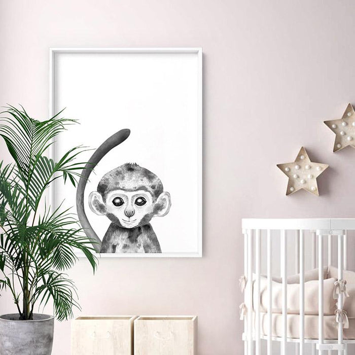 Monkey Baby Peek a Boo Animal - Art Print, Wall Art, Ozark Home 