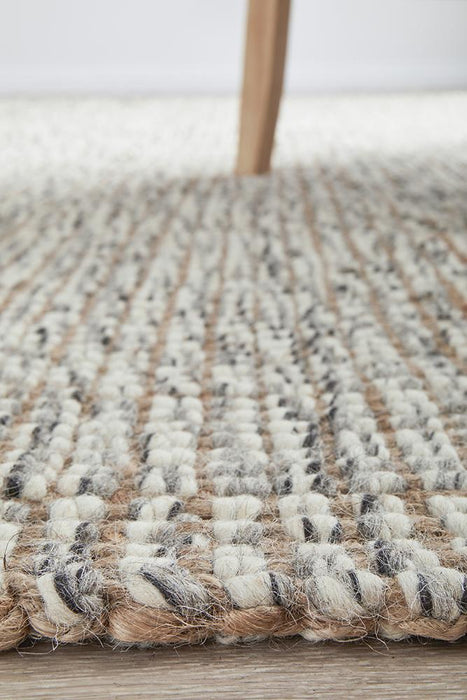 Amroha Grey Handloom Woollen Jute Rug, Rugs, Ozark Home 