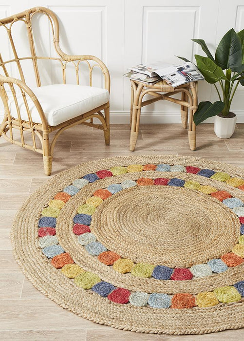 Adoni Muticoloured Round Fruit Salad Rug, Rugs, Ozark Home 