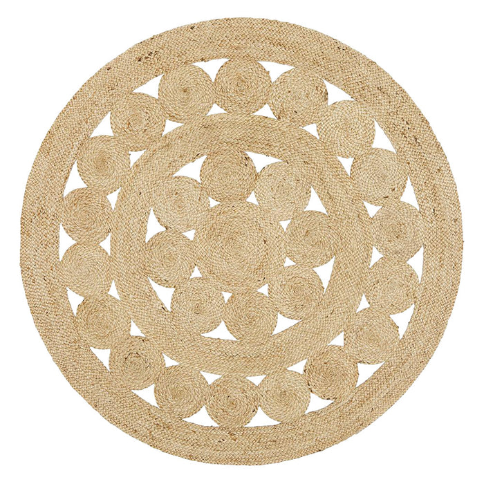 Adoni Natural Round Pilu Floral Jute Rug, Rugs, Ozark Home 