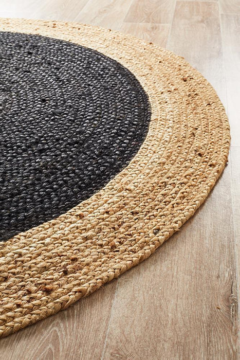 Adoni Black Round Polo Jute Rug, Rugs, Ozark Home 