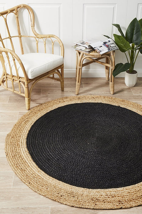 Adoni Black Round Polo Jute Rug, Rugs, Ozark Home 