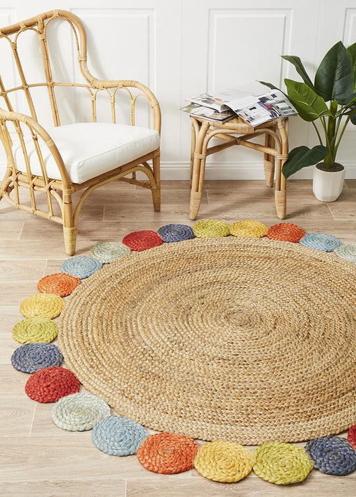 Adoni Multicoloured Tutti Round Jute Rug, Rugs, Ozark Home 