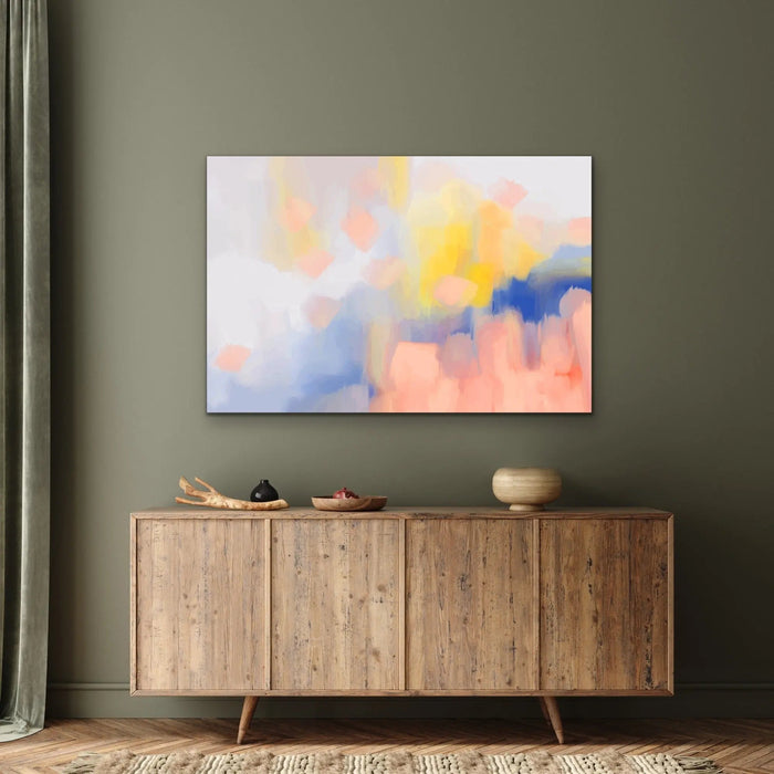 Adorned - Peach Blue and Yellow Abstract Print