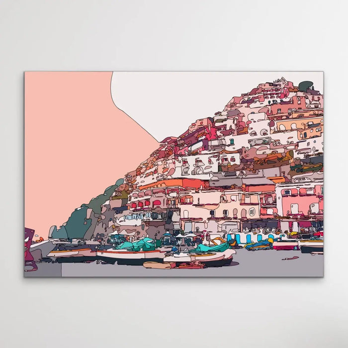 Amalfi Sunset - Pink Amalfi Coast Italian Line Drawing Print