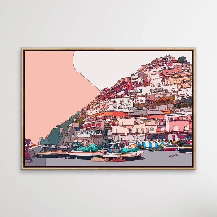 Amalfi Sunset - Pink Amalfi Coast Italian Line Drawing Print