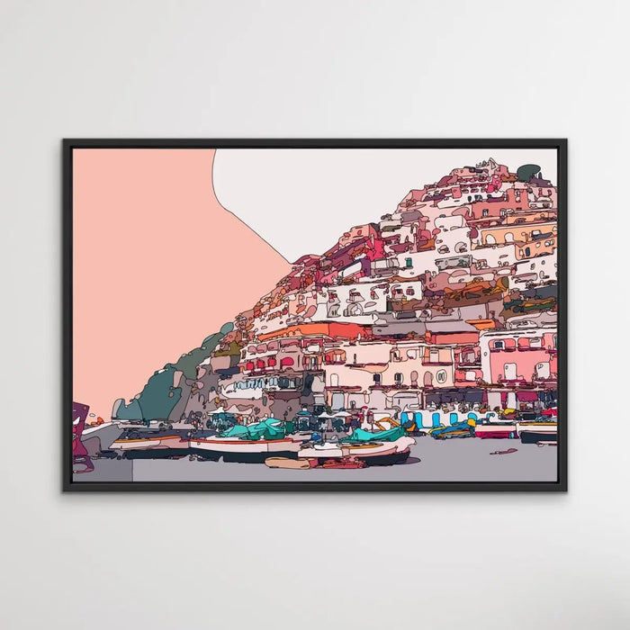 Amalfi Sunset - Pink Amalfi Coast Italian Line Drawing Print