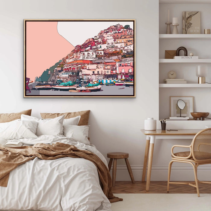 Amalfi Sunset - Pink Amalfi Coast Italian Line Drawing Print