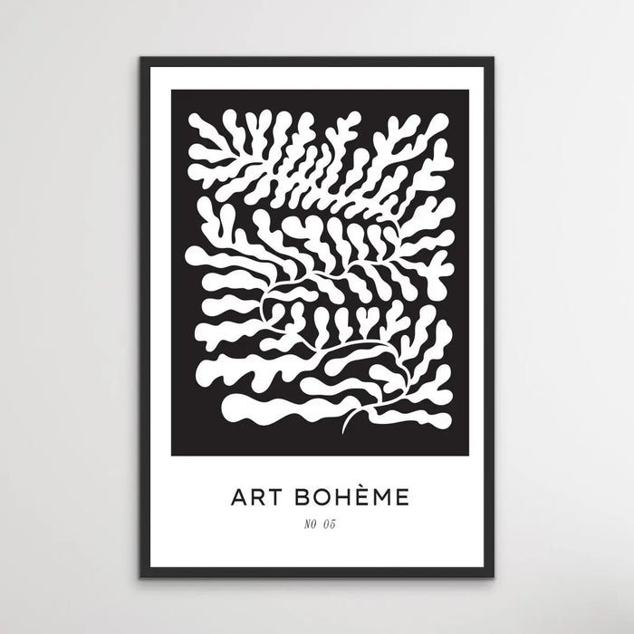 Art Boheme Number Five - Minimalist Black and White Leaves Classic Art Print