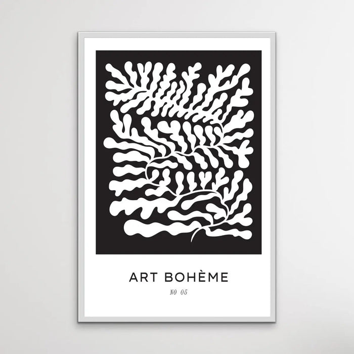 Art Boheme Number Five - Minimalist Black and White Leaves Classic Art Print