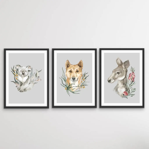 Australian Native Animal Prints Set Two - Koala, Dingo, Kangaroo, Wall Art, Ozark Home 