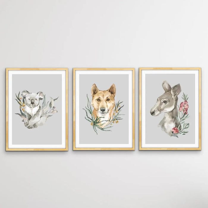 Australian Native Animal Prints Set Two - Koala, Dingo, Kangaroo, Wall Art, Ozark Home 