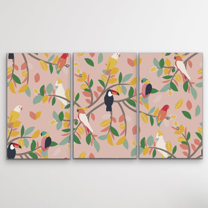 Aviary Pink Three Piece Bird Nature Floral Canvas Wall Art, Wall Art, Ozark Home 