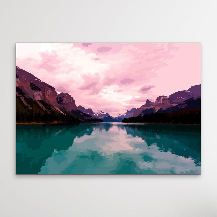 Away From It All - Vivid Mountain Landscape Print in Pink and Green