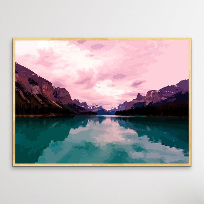 Away From It All - Vivid Mountain Landscape Print in Pink and Green