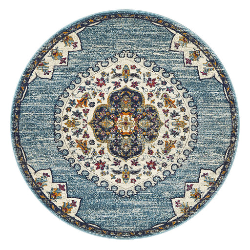 Bursa Baby Blue Round Floral Medallion Vintage Rug, Rugs, Ozark Home 