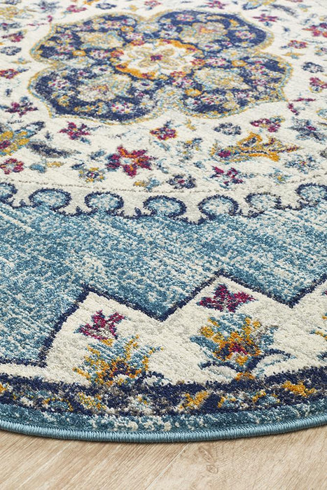 Bursa Baby Blue Round Floral Medallion Vintage Rug, Rugs, Ozark Home 