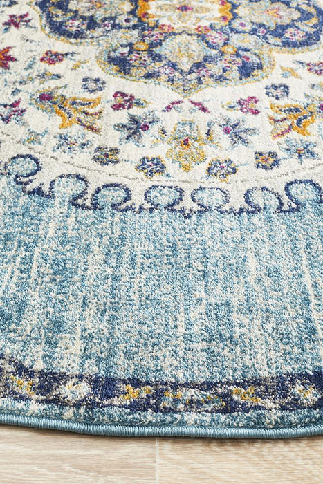 Bursa Baby Blue Round Floral Medallion Vintage Rug, Rugs, Ozark Home 