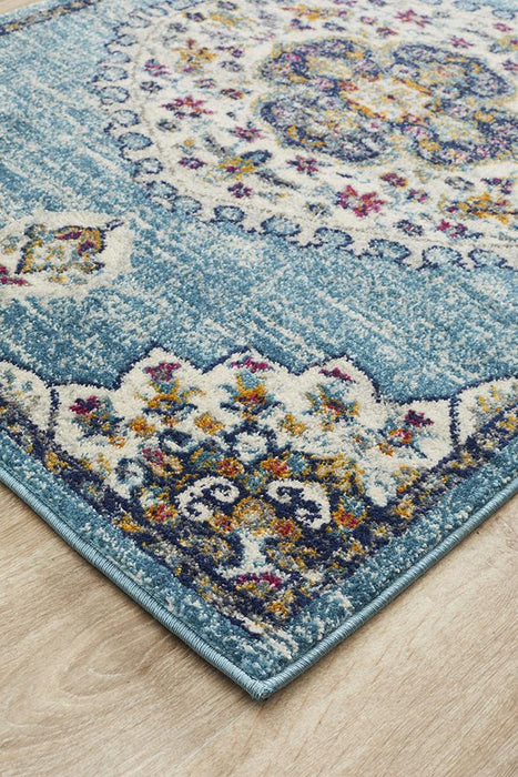 Bursa Baby Blue Floral Medallion Vintage Runner Rug, Rugs, Ozark Home 