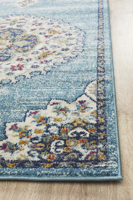 Bursa Baby Blue Floral Medallion Vintage Runner Rug, Rugs, Ozark Home 