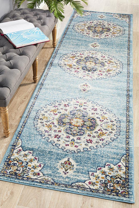 Bursa Baby Blue Floral Medallion Vintage Runner Rug, Rugs, Ozark Home 