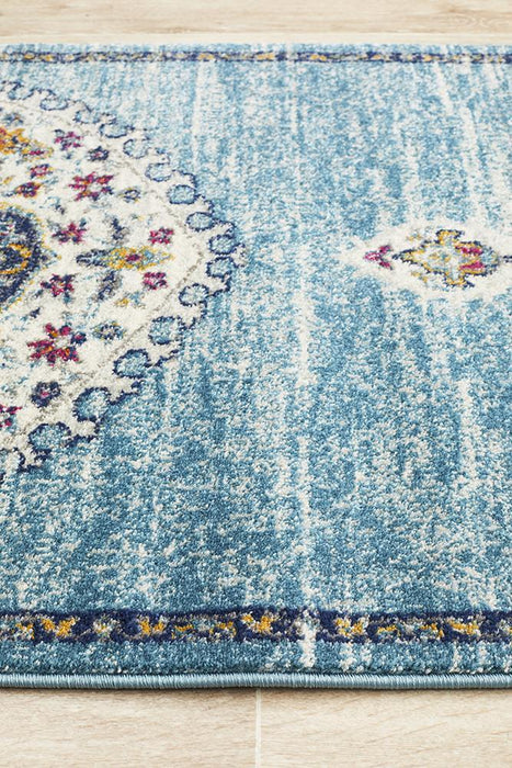 Bursa Baby Blue Floral Medallion Vintage Runner Rug, Rugs, Ozark Home 