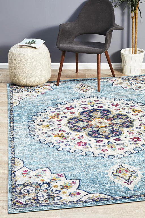 Bursa Baby Blue Floral Medallion Vintage Rug, Rugs, Ozark Home 