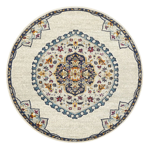 Bursa White Round Floral Medallion Vintage Rug, Rugs, Ozark Home 