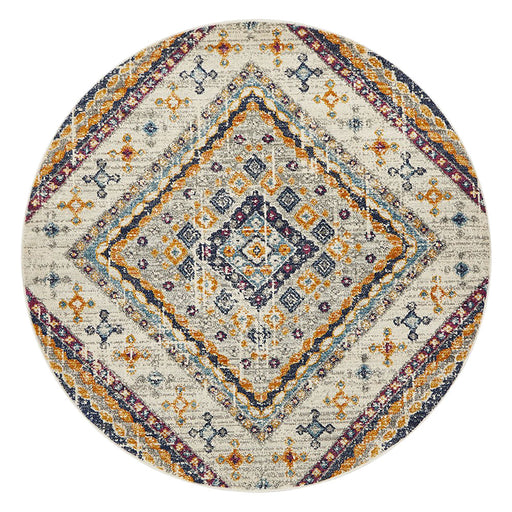 Bursa White Round Diamond Medallion Vintage Rug, Rugs, Ozark Home 