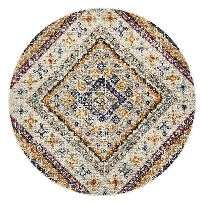 Bursa White Round Diamond Medallion Vintage Rug, Rugs, Ozark Home 