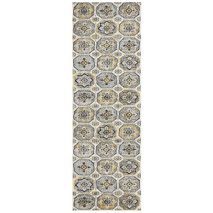 Bursa Blue Grid Medallion Vintage Runner Rug, Rugs, Ozark Home 