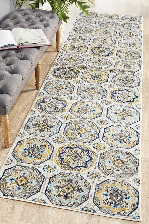 Bursa Blue Grid Medallion Vintage Runner Rug, Rugs, Ozark Home 