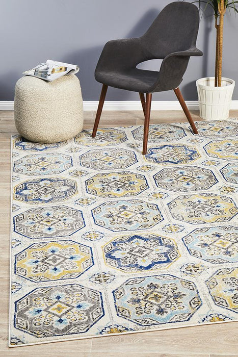 Bursa Blue Grid Medallion Vintage Rug, Rugs, Ozark Home 