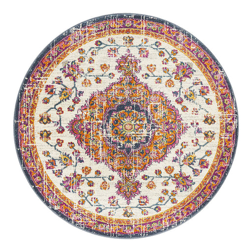 Bursa White Round Floral Crosshatch Madallion Vintage Rug, Rugs, Ozark Home 